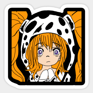 Anime girl hottie with Cow print hoodie Sticker